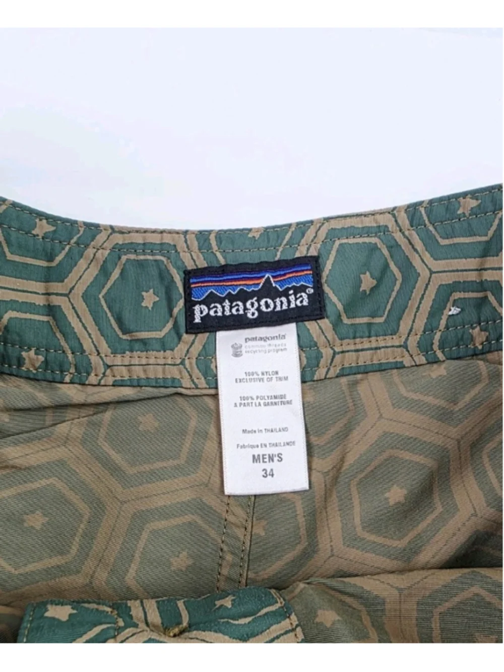 Patagonia Board Shorts Wavefarer Geometric Green Brown Style Men's Size 34